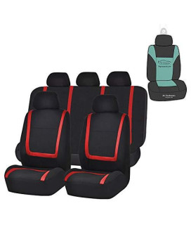 FH Group Unique Flat Cloth Full Set Car Seat Covers with Gift- Universal Fit for Cars Trucks and SUVs (Red)