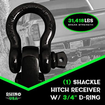 Rhino USA Heavy-Duty Recovery Gear Combos Off-Road Jeep Truck Vehicle Recovery, Best Offroad Towing Accessories - Guaranteed for Life (30 Strap + Shackle Hitch)
