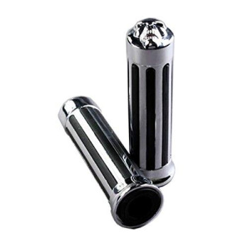 TSWNE 1 Skull Chrome Rubber Hand Grip Motorcycle Handle Bar