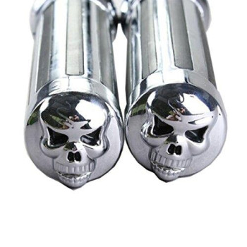 TSWNE 1 Skull Chrome Rubber Hand Grip Motorcycle Handle Bar