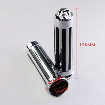 TSWNE 1 Skull Chrome Rubber Hand Grip Motorcycle Handle Bar