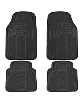 BDK All Weather Rubber Floor Mats for Car SUV & Truck - 4 Pieces Set (Front & Rear), Trimmable, Heavy Duty Protection (Black) (MT-654-BK_aces)