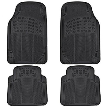 BDK All Weather Rubber Floor Mats for Car SUV & Truck - 4 Pieces Set (Front & Rear), Trimmable, Heavy Duty Protection (Black) (MT-654-BK_aces)