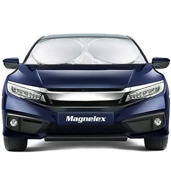 Magnelex Car Windshield Sunshade with Bonus Steering Wheel Cover Sun Shade. 210T Reflective Polyester Blocks Heat and Sun. Foldable Sun Shield That Keeps Your Vehicle Cool (Large 63 x 33.8 in)