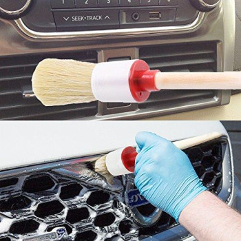 Swpeet 5 Pcs Premium Natural Boar Hair Detail Brush Set, Automotive Detailing Brushes for Cleaning Wheels/Engine/Interior/Emblems/Interior/Exterior/Air Vents