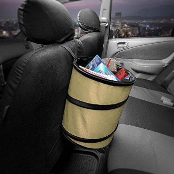 FH Group FH1121BEIGE Auto Car Trash Can Portable Collapsible Car Trash Can Waterproof Garbage Container Large, Beige Color