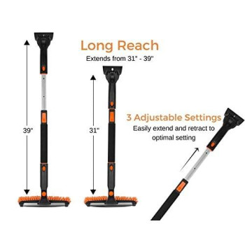 Snow MOOver 39" Extendable Car Snow Brush with Squeegee & Ice Scraper - Foam Grip - Auto Windshield Snowbrush 