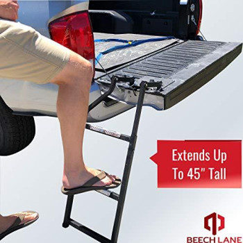 Beech Lane Pickup Truck Tailgate Ladder - Universal Fit, Stainless Steel Self Drilling Hex Screws for Easy Install, Durable Aluminum Step Grip Plates, and Sturdy Rubber Ladder Feet