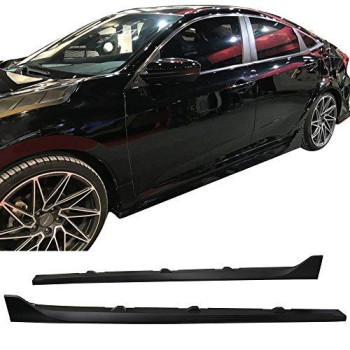 IKON MOTORSPORTS, Side Skirts Compatible With 2016-2021 Honda Civic Sedan, Type-R Style Unpainted Black Poly-propylene PP Sport Step Extensions Bottom Line, 2017 2018 2019