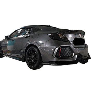 IKON MOTORSPORTS, Side Skirts Compatible With 2016-2021 Honda Civic Sedan, Type-R Style Unpainted Black Poly-propylene PP Sport Step Extensions Bottom Line, 2017 2018 2019