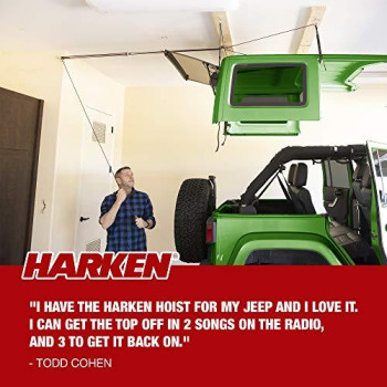 HARKEN - Hardtop Overhead Garage Storage Hoist for Jeep Wrangler and Ford Bronco, Self-Leveling, Safe Anti-Drop System, Easy One-Person Operation, Smart Garage Organization