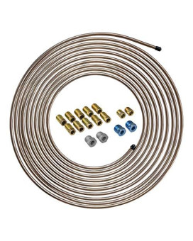 4LIFETIMELINES 25 ft 1/4 True Copper-Nickel Alloy Non-Magnetic Brake Line Replacement Tubing Coil and Fitting Kit, 16 Fittings Included, Inverted Flare, SAE Thread, 0.028 inch wall thickness