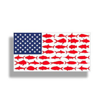 Usa American Fish Flag Sticker - Patriotic Fishing Decal Vinyl Die Cut Car Truck Boat Bumper Window Graphic