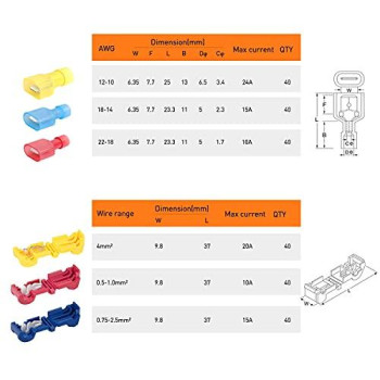 Nilight - 50004R 120 Pcs/60 Pairs Quick Splice Wire Terminals T-Tap Self-stripping with Nylon Fully Insulated Male Quick Disconnects Kit, 2 Years Warranty