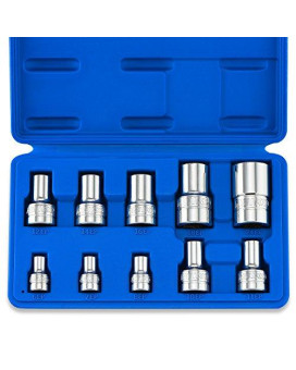 Neiko 02473A External Torx Plus Socket Set,10 Piece | 1/4-Inch EP6 - EP8, 3/8-Inch EP10 - EP16, 1/2-Inch Square Drive EP18 and EP24 | CR-V Steel