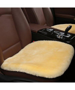 MLOVESIE Luxury Genuine Sheepskin Auto Seat Cover, Australian Soft Wool Seat Pad Warm Non-Slip Universal Fit, 19.2 inch x19.2 inch (Beige&Yellow)