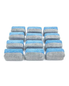 Autofiber [Saver Applicator Terry] Ceramic Coating Applicator Sponge | 12 Pack | with Plastic Barrier to Reduce Product Waste. (Blue/Gray, Mini)