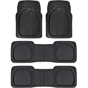 Motor Trend Original FlexTough Black Rubber Car Floor Mats for 3 Row Vehicles, Front & Rear 2nd Row Deep Dish All Weather Automotive Heavy Duty Trim to Fit, Odorless Liners for Cars Truck Van SUV