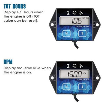Runleader Small Engine Hour Meter, Digital Tachometer, Maintenance Reminder, Battery Replaceable, User Shutdown , Use For Ztr Lawn Mower Tractor Generator Marine Outboard Atv (Hm011F)