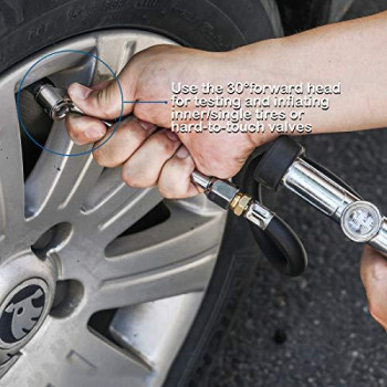 CZC AUTO Tire Inflator Air Pressure Gauge with Rubber Hose, 10-120PSI Dual Head Heavy Duty 1/4" FNPT Tyre Inflator Gage Compatible with Air Pump Compressor for Truck RV Bus Car Motorcycle Bike