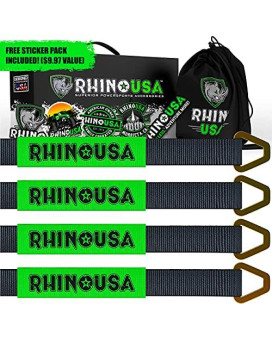 Rhino USA Axle Tie Down Straps - Lab Tested 11,128lb. Break Strength - Heavy Duty Protective Sleeves & D Rings to Ensure Peace of Mind - Used for Car, Truck, Trailer, UTV & More! (4-Pack Set)