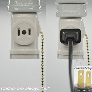 2 Outlet Light Socket Adapter, E26 Bulb Socket to Outlet Splitter,Converts Medium Screw Socket into a Socket with Two outlets,Polarized Outlet,With Pull Chain Switch. UL Listed, White (2-Pack)