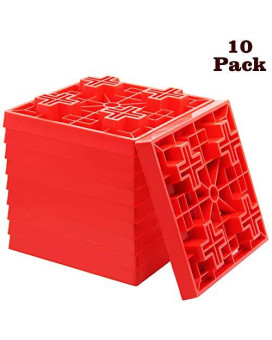 yosager 10 Pack Heavy Duty Leveling Blocks, Ideal for Leveling Single and Dual Wheels, Camper Levelers, Tongue Jacks, Hydraulic Jacks, Stabilizer Jacks, Red