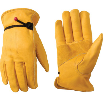 Men's Leather Work Gloves with Adjustable Wrist, Extra Large (Wells Lamont 1132), Saddletan