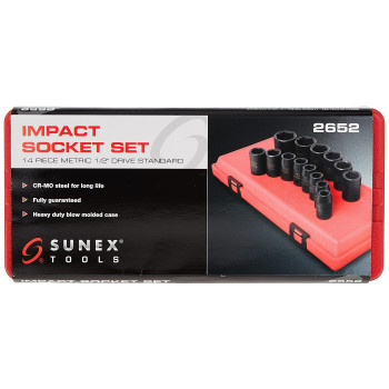 Sunex 2652 14 Piece 1/2-Inch Drive Standard Metric 6 Point Impact Socket Set