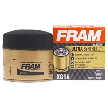 Fram Ultra Synthetic Automotive Replacement Oil Filter, Designed For Synthetic Oil Changes Lasting Up To 20K Miles, Xg16 With Suregrip (Pack Of 1)