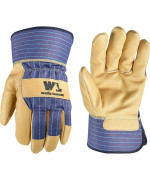 Heavy Duty Work Gloves with Leather Palm, Large (Wells Lamont 3300L), Blue/Tan