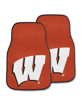 Fanmats 5492 Wisconsin Badgers Front 2-Piece Team Logo Carpet Car Mat Set Front Row Automotive Floor Mats Non-Slip Backing Team Colors - W Primary Logo - W Primary Logo