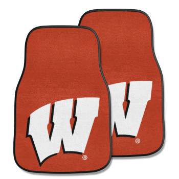 Fanmats 5492 Wisconsin Badgers Front 2-Piece Team Logo Carpet Car Mat Set Front Row Automotive Floor Mats Non-Slip Backing Team Colors - W Primary Logo - W Primary Logo