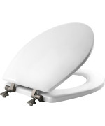 MAYFAIR 844BN 000 Toilet Seat with Brushed Nickel Hinges will Never Come Loose, ROUND , White