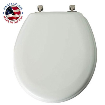 MAYFAIR 844BN 000 Toilet Seat with Brushed Nickel Hinges will Never Come Loose, ROUND , White