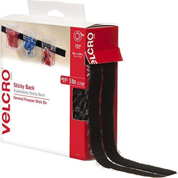 VELCRO Brand - 30 ft Sticky Back Hook and Loop Fasteners - Peel and Stick Permanent Adhesive Tape Keeps Classrooms, Home, and Offices Organized - Cut-to-Length Roll | 3/4 in Wide | Black, (91137)