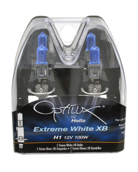 Hella H71070227 Optilux Xb Series H1 Xenon White Halogen Bulbs, 12V 100W, 2 Pack