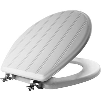 Mayfair 29Cpa 000 Beadboard Toilet Seat With Chrome Hinges Will Never Loosen, Round, Durable Enameled Wood, White