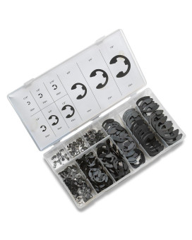 NEIKO 50455A E-Clip Assortment Set | 300 PCS, 9 SAE Sizes, Heat Treated External Retaining Clips, 1/16" - 7/8 Inch | High Carbon Steel Circlip Kit, Anti Walk Washers, Retaining Rings