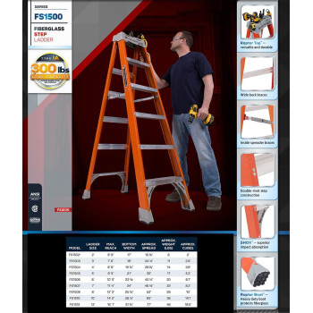 Louisville Ladder FS1504 4' Fiberglass Step Ladder, 4 feet, Orange