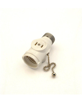 Leviton 1406-W 660 Watt, 125 Volt, Two Outlet With Pull Chain Socket Adapter, White