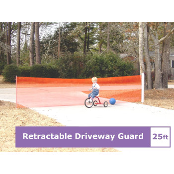 Kidkusion Retractable Driveway Guard, Orange, 25' | Driveway Safety; Outdoor; Barrier; Adjustable