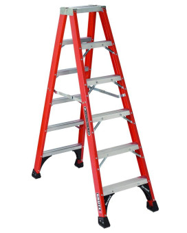 Louisville Ladder 6-Feet Fiberglass Twin Front Ladder, 375-Pound Duty Rating, FM1406HD , Red