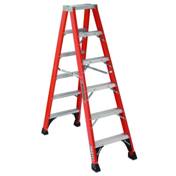 Louisville Ladder 6-Feet Fiberglass Twin Front Ladder, 375-Pound Duty Rating, FM1406HD , Red