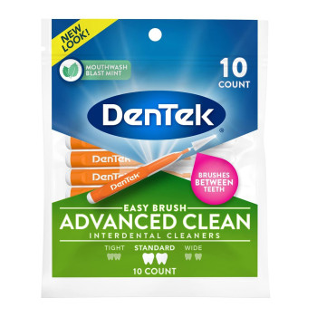 DenTek Easy Brush Advanced Clean Interdental Cleaners, Standard, 10 Count (Package May Vary)