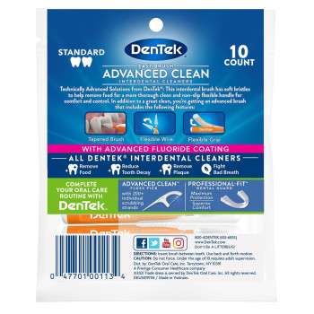 DenTek Easy Brush Advanced Clean Interdental Cleaners, Standard, 10 Count (Package May Vary)