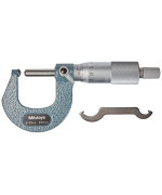 Mitutoyo 115-215 Spherical Face Micrometer, Ratchet Stop, 0-25Mm Range, 001Mm Graduation, +-0003Mm Accuracy, Spherical Spindle