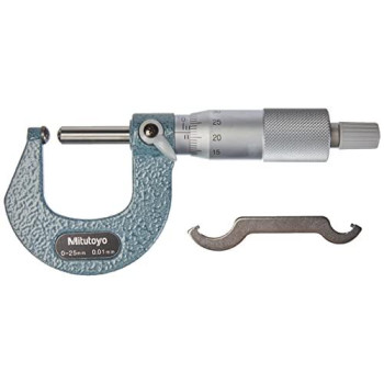 Mitutoyo 115-215 Spherical Face Micrometer, Ratchet Stop, 0-25Mm Range, 001Mm Graduation, +-0003Mm Accuracy, Spherical Spindle