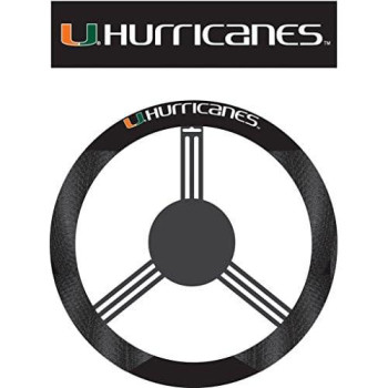 Fremont Die Ncaa Miami Hurricanes Poly-Suede Steering Wheel Cover, Fits Most Standard Size Steering Wheels, Black/Team Colors