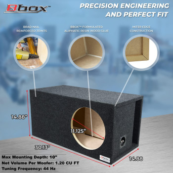 Bbox Single Vented 12 Inch Subwoofer Enclosure - SPL-Tuned Single Car Subwoofer Boxes & Enclosures - Premium Subwoofer Box Improves Audio Quality, Sound & Bass - Nickel Finish Terminals